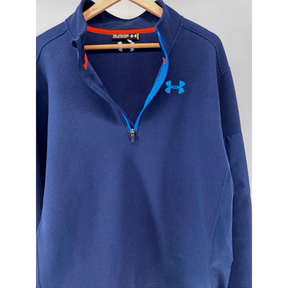 Under Armour Quarter Zip Pullover Sweater Mens 2XL Navy Blue Cold
